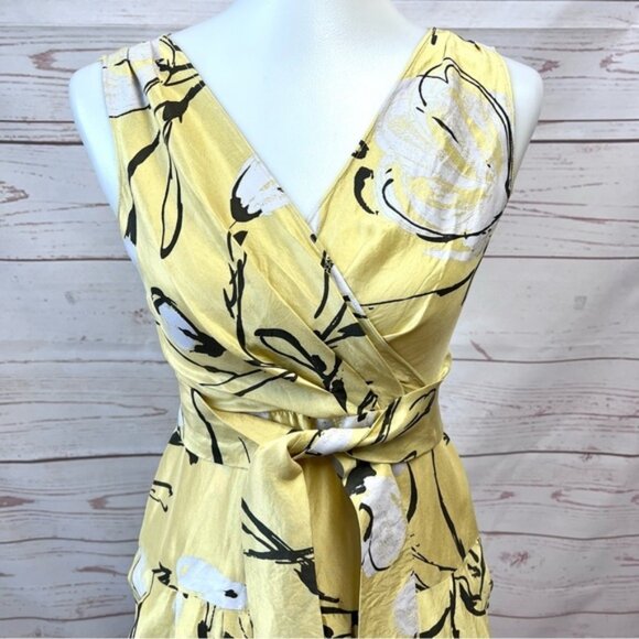 Moschino Painted Floral Silk Faux Wrap Surplice Dress - Picture 3 of 10